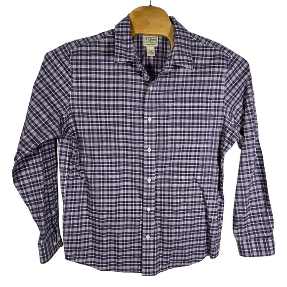 L.L. Bean Button Up Flannel Shirt Large Men's Purple Slightly Fitted Long Sleeve - Picture 2 of 5
